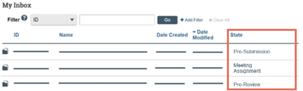 Screenshot of the Huron dashboard with the column titled "state" highlighted by a box.