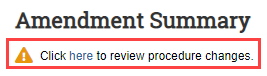 Screenshot of RAP notification for amendment summary button