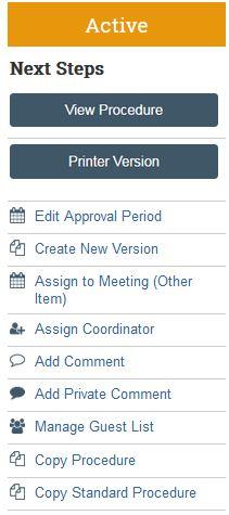 Screenshot of RAP protocol submission workspace showing the current state and buttons and links that vary based on the state.