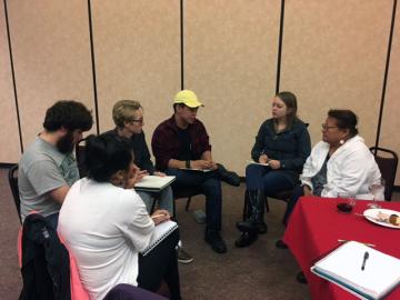 Honors College students listening to tribal elder, Myra Johnson Orange (The Confederated Tribes of Warm Springs).